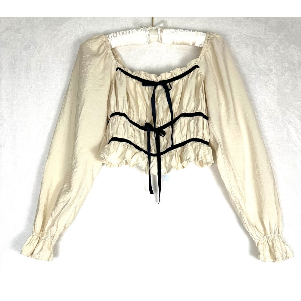 Thirty Thirty Milkmaid Crop Top S Cream Coquette Balletcore Renaissance Regency - Picture 2 of 9